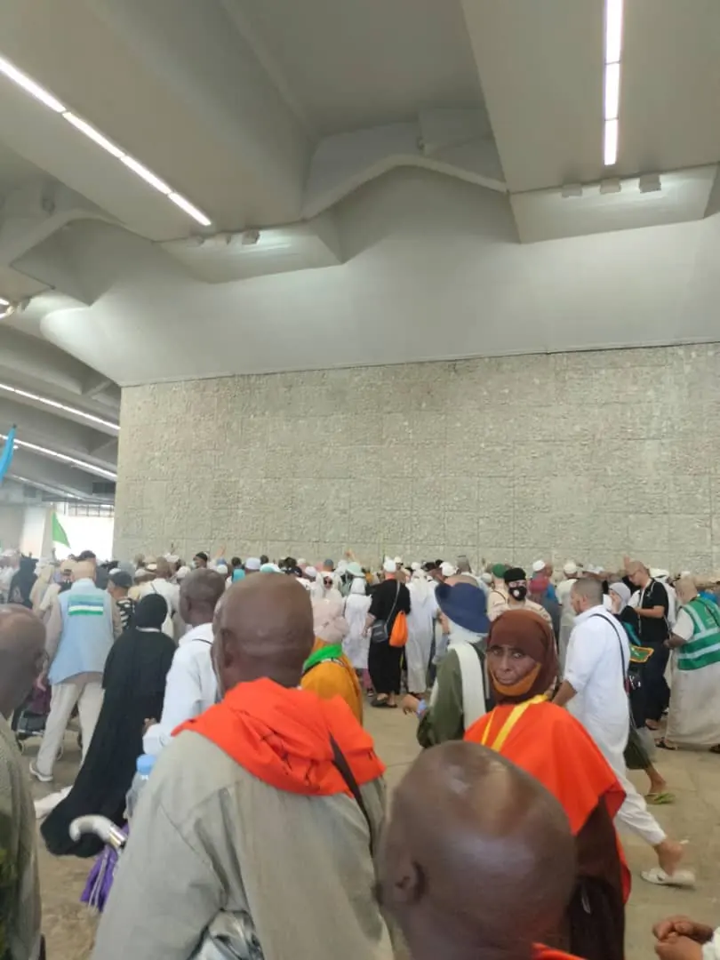 Crowds of pilgrims at the Jamarat during the rites of Hajj