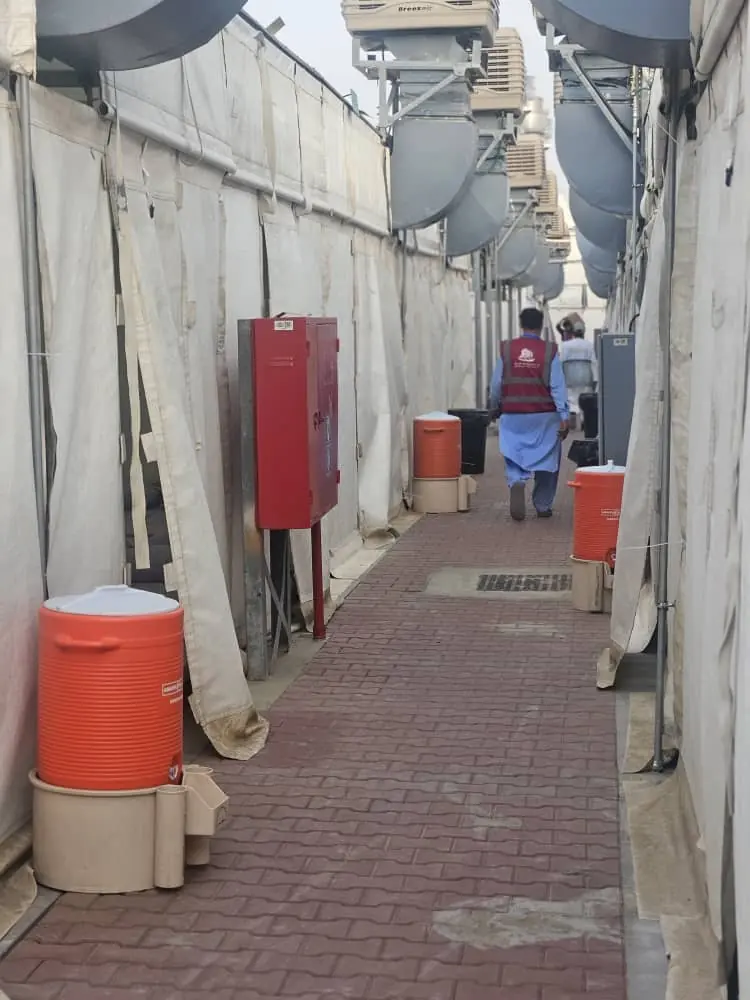 Walkway between air-conditioned pilgrim tents at Mina