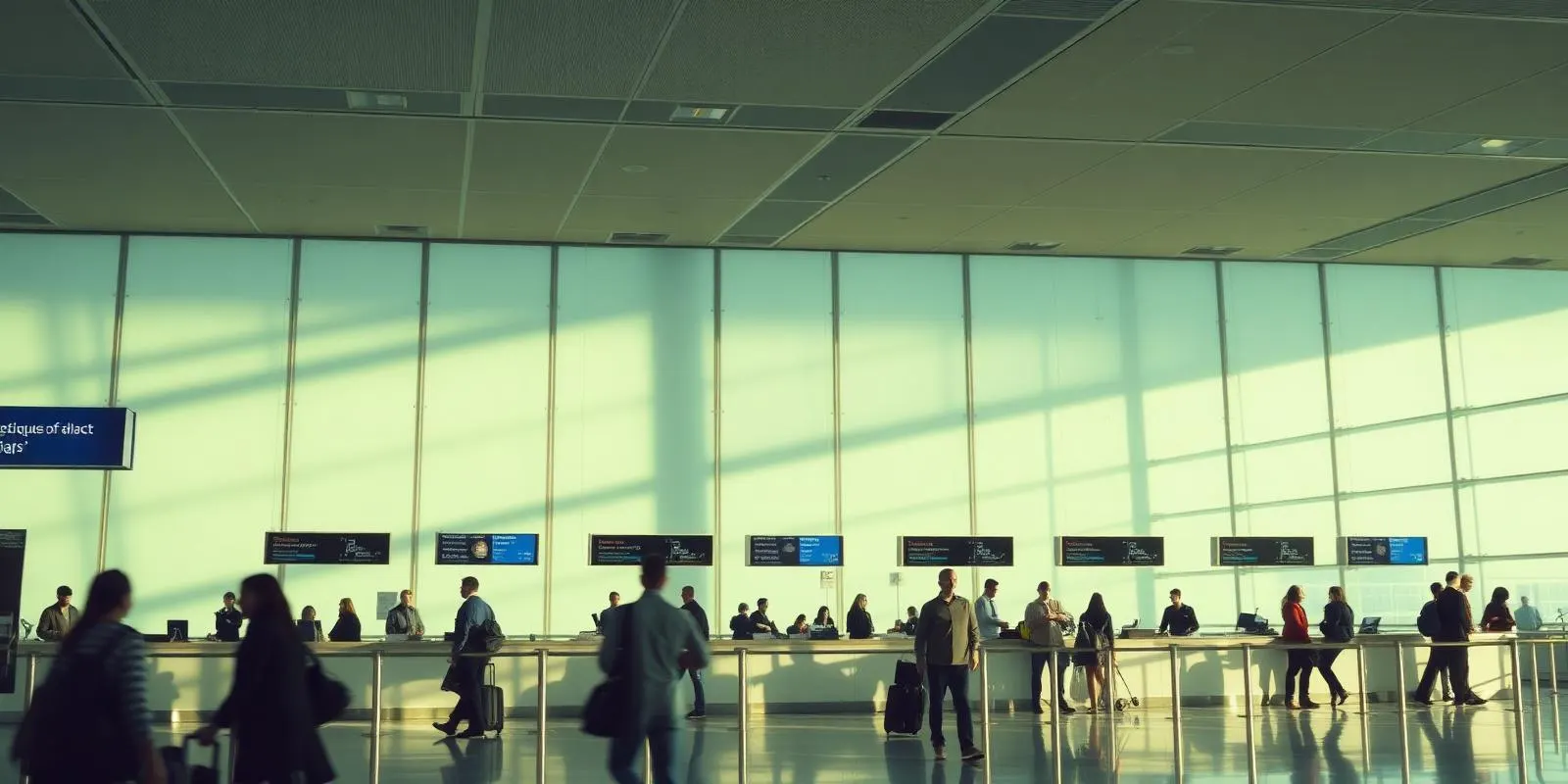 Travellers at an airport check-in area